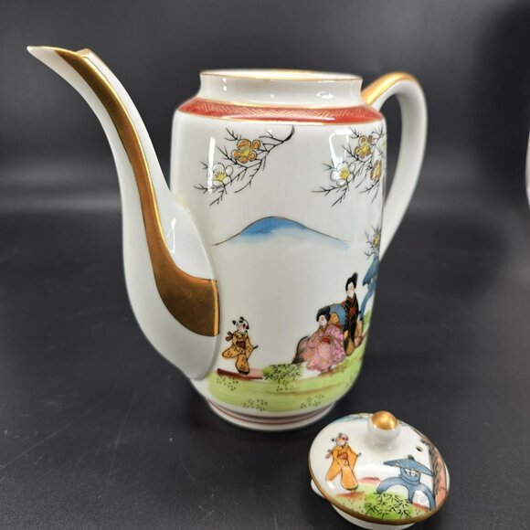 Vintage Japanese Kutani Teapot With Hand-Painted Geisha Garden Design JE412 - Picture 10 of 10